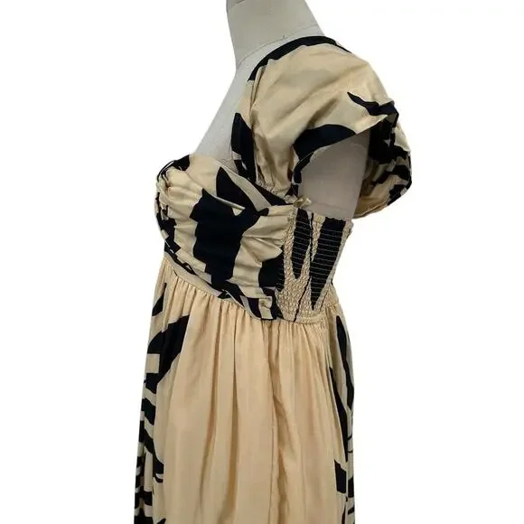Anthropologie Let Me Be Maxi Dress Palm Printed One Shoulder Cream Black Size MP - Picture 7 of 14